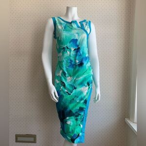 MaxMara Abstract Watercolor Floral Midi Faux Wrap Dress sz 44 PW13